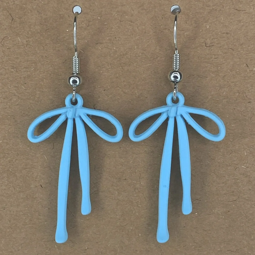 Gloss Coated Metal Blue Bow Pendant Earrings Fashion Jewelry